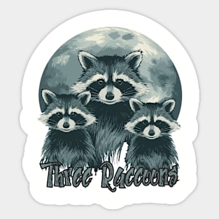 Three Raccoons Vintage Retro Moon Sticker